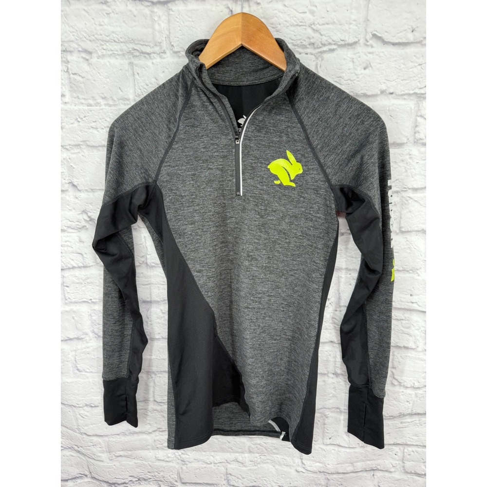 Rabbit Running Women's Quarter Zip Running Pullover Gray Black Neon Yellow Small